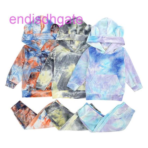 

wear dyed baby tie velvet hoodie pants two piece children's suit, Black;white