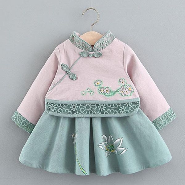 

girl's dresses chinese style toddler baby girl dress long sleeve vestido infantil princess party and wedding tutu spring autumn 3 years, Red;yellow