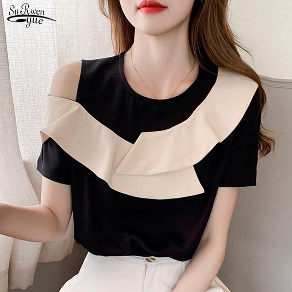 

women's blouses & shirts summer off shoulder blouse women 2021 blusas mujer de moda short sleeve chiffon shirt sweet ruffles ladies 15, White
