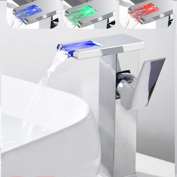 

bathroom sink faucets led basin faucet three-color discoloration waterfall water temperature control toilet mixer taps