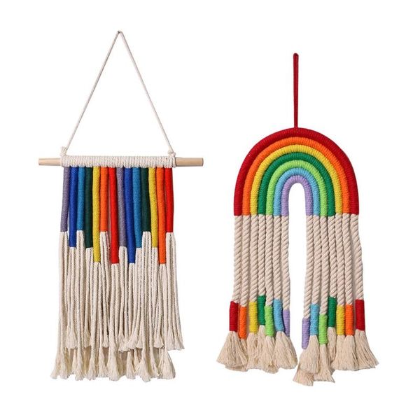 

decorative objects & figurines wall hanging woven tapestry girls hair clip holder hanger cotton rope rainbow