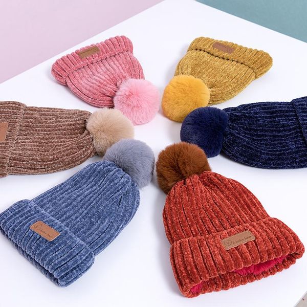 

beanie/skull caps hats scarf gloves set for women children cap autumn winter warm mitten pom knitted hat fashion outdoor casual sets 2021, Blue;gray