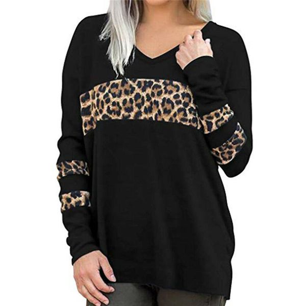 

casual women leopard print long sleeve v-neck autumn patchwork casual shirt blouse, White