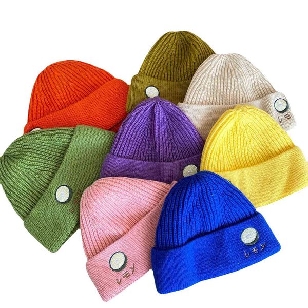 

woolen hat lovers autumn and winter lemon cartoon embroidered baotou warm knitted trendy men's cold, Blue;gray