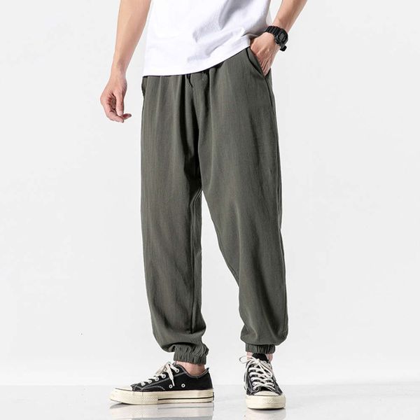 

long pants men's fashion slim cotton linen casual capris loose harlan sports straight leg, Black