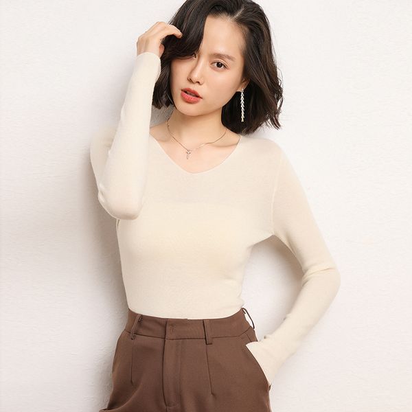 

warm knitting women's jumper female autumn winter v-neck long sleeve sweater 100% cashmere merino 2kj0, White;black