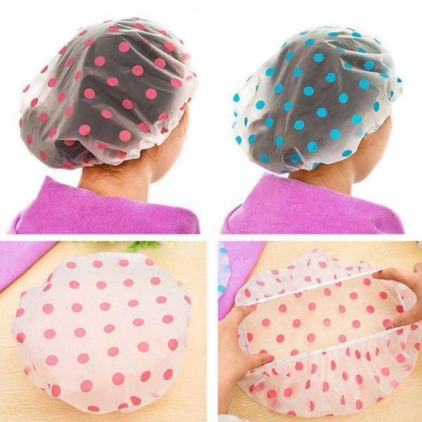 

shower caps 3/1pcs waterproof bath cap hat wave point elastic cover hair head for women reusable supplies b4f7