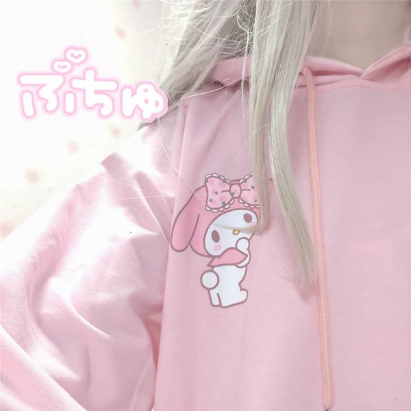 

2021 deeptown kawaii anime hoodie inverno moda kuromi impresso hoodies feminino bonito manga longa s solto rosa pulver d125, Black