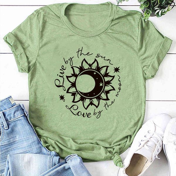 

2021 urban casual style short sve moon flower print t-shirt women's, White