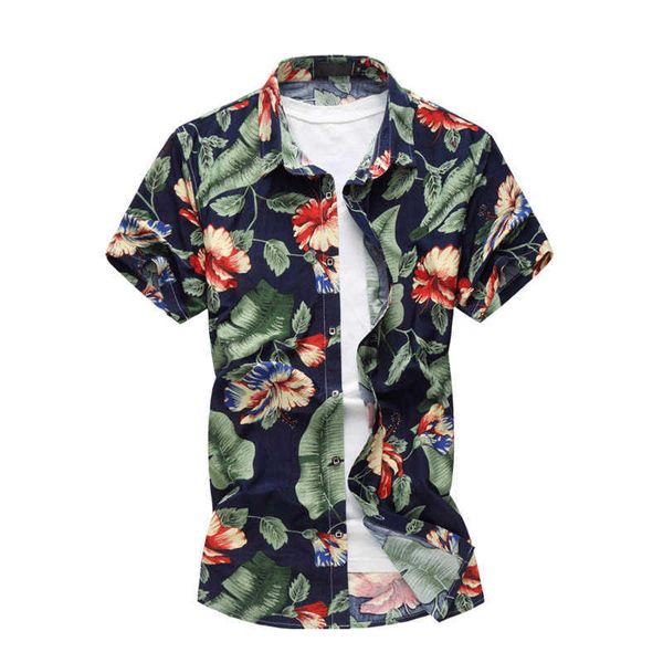 

plus size 4xl 5xl 6xl summer men's shirts casual hawaiian shirt cotton short sleevefloral shirts 210528, White;black