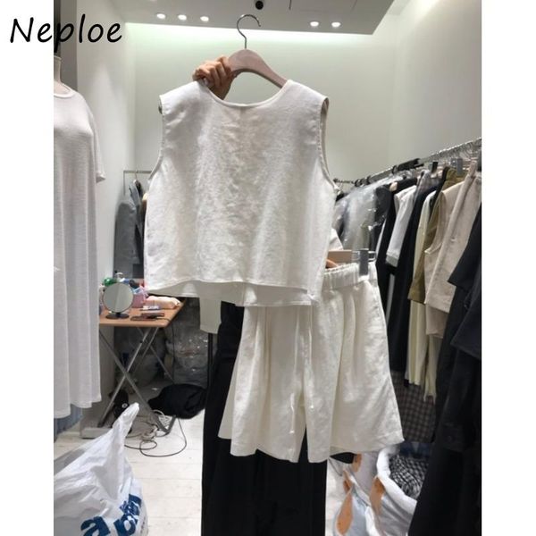 

women's tracksuits neploe two piece set 2021 summer solid color round neck sleeveless tshirt + elastic waist casual shorts women suit, Gray