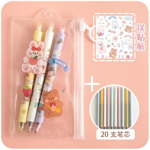 

gel pens cute rice grains 3 packs [20 refills and storage bag plus stickers] push pen student girl cartoon