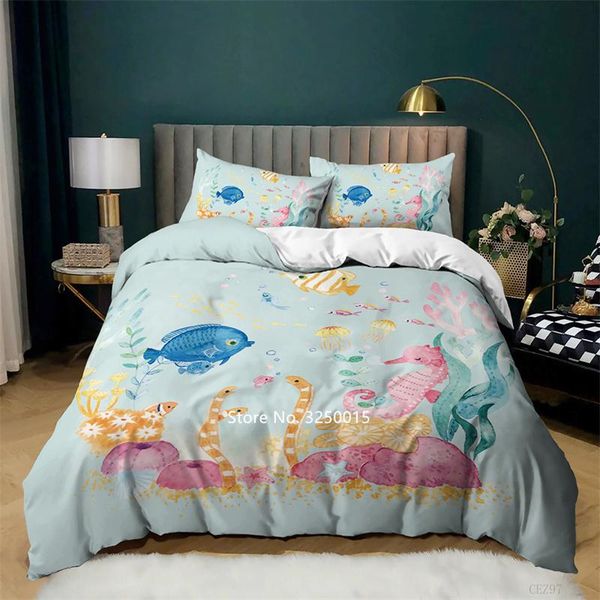 

bedding sets seahorse pattern color set sea creature starfish coral deluxe children's room decorated quilt cover and pillowcase