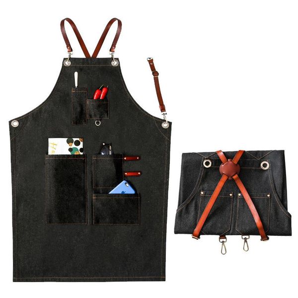 

aprons apron canvas denim overalls coffee shop baking kitchen fashion barber accessories for men convenient adult
