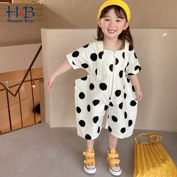 

jumpsuits humor bear girls jumpsuit 2021 summer short sleeve polka dot printed loose pants korean toddler kids palysuit, Blue