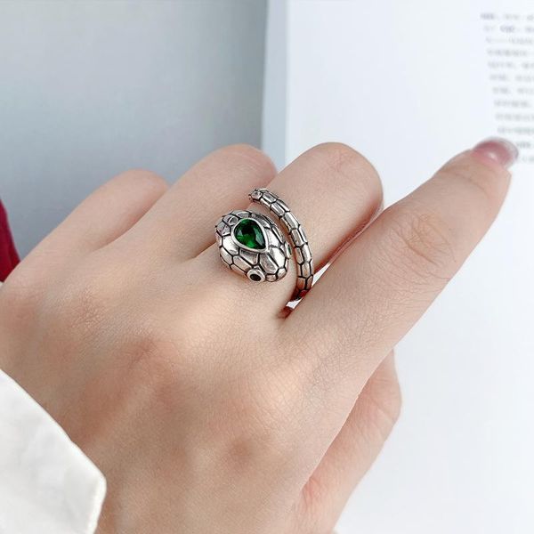 

wedding rings green crystal snake ring exotic fantasy winding silver color spirit adjustable opening banquet party jewelry, Slivery;golden