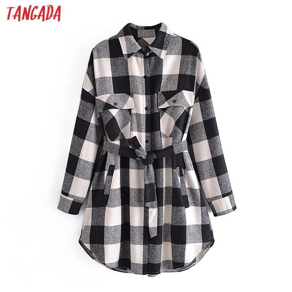 

women's trench coats tangada women plaid classic woolen coat with belt 2021 autumn winter elegant female outwear windbreak qn47, Tan;black