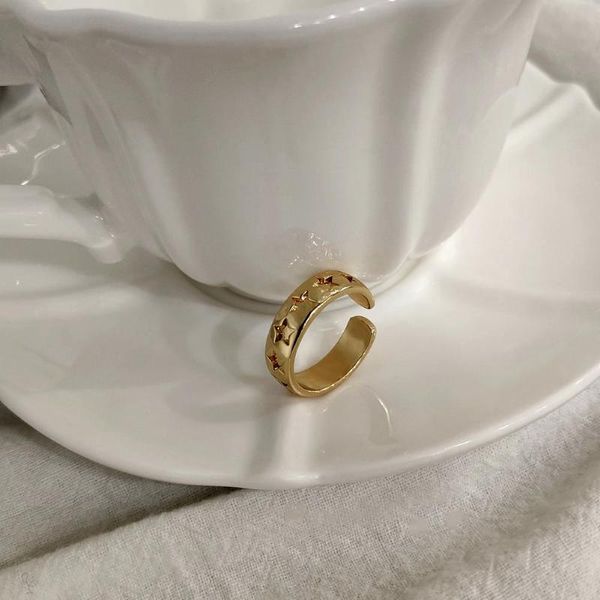 

wedding rings just feel gold color hollow star open for women design minimalist adjustable metal brass ring trendy statement jewelry, Slivery;golden