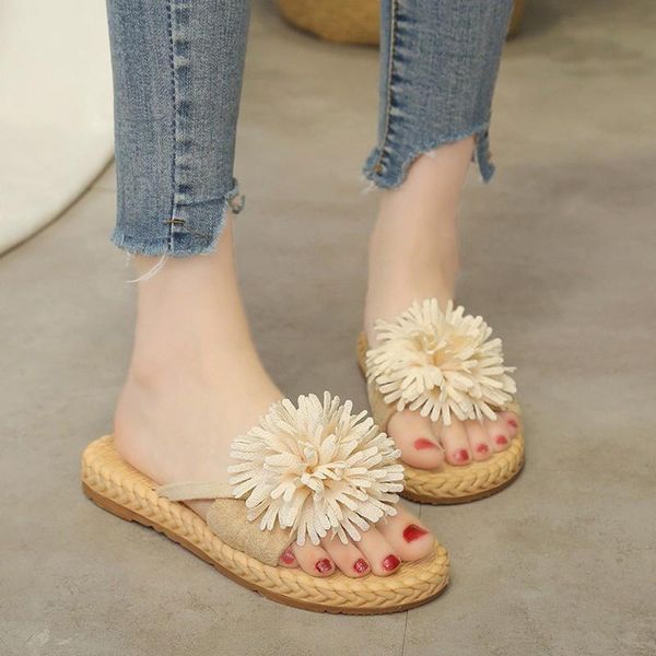 

slippers summer casual flower for women ladies slip on flat shoes outdoor sandals beach zapatos mujer, Black