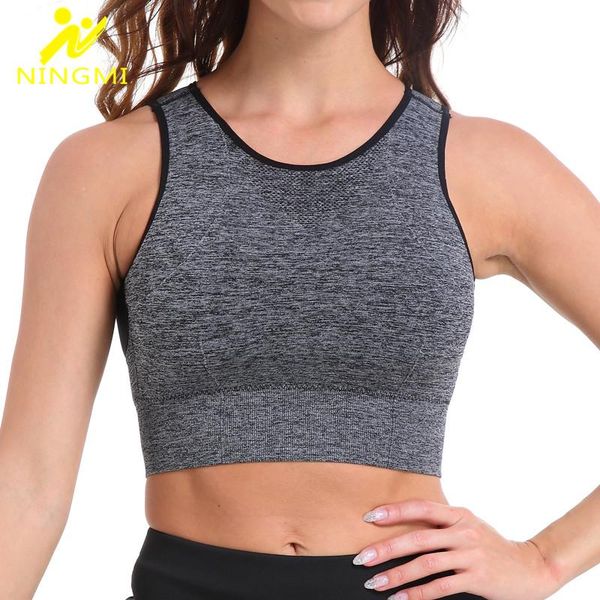 

ningmi women sports bra gym fitness high impact seamless mesh yoga bras active wear underwear push up running sport crop top, White;black
