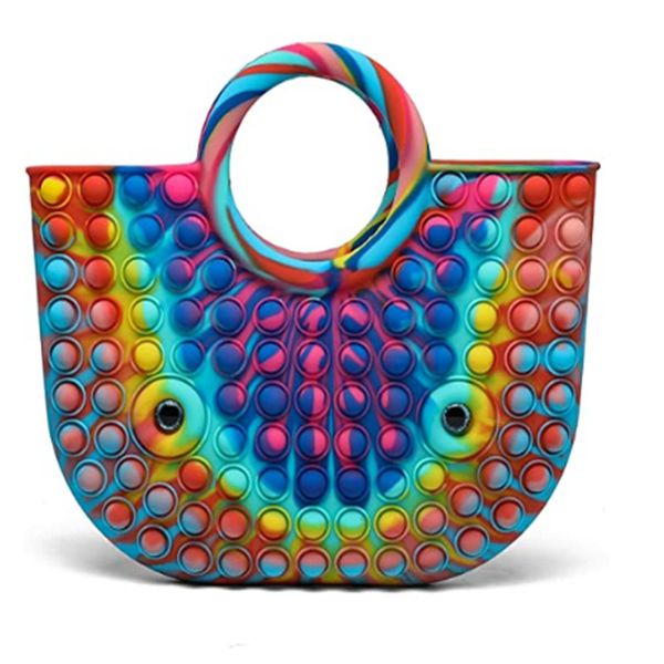 

finger push bubble shopping bag rainbow color decompression deratization pioneer handbags silicone bubbles toys 32*30*5cm haloween gift