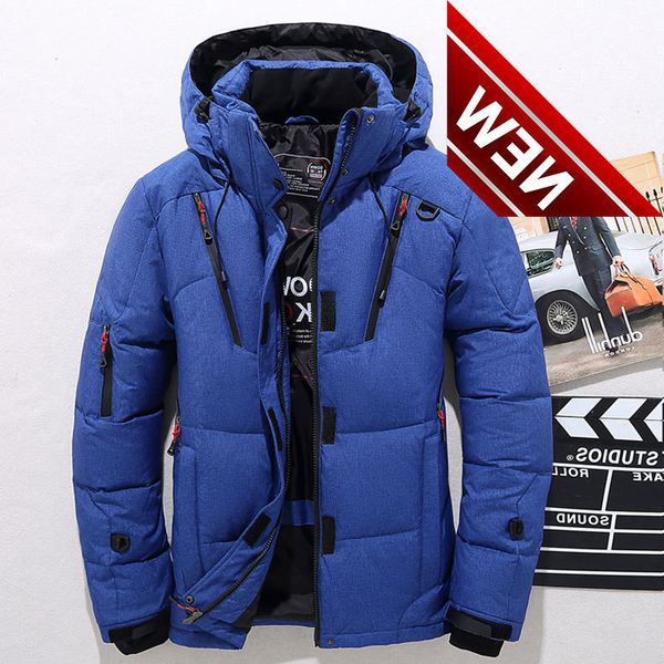 

duck down jacket, men's hoodie, thick warm coat, casual winter white, Black