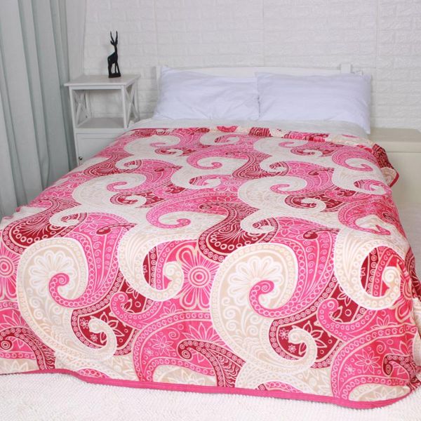 

rose color peacock shape flower flannel red bed spread flat bed sheet blanket 3size