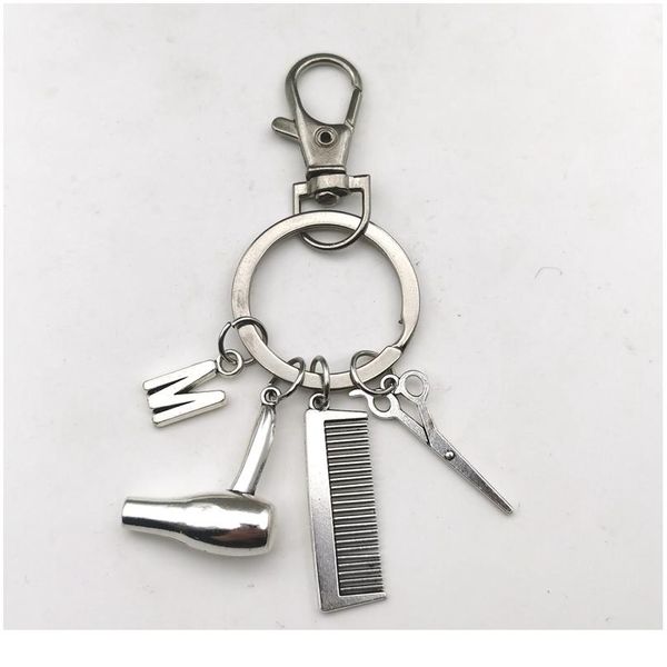 

2020 hair stylist hair dryer scissor comb decorative lobster clasp keychains hairdressers gift key rings dryer letter jllvii