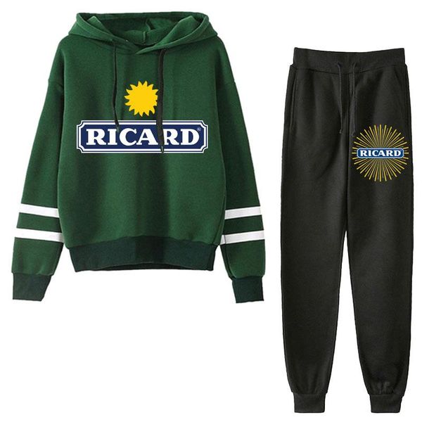 

men's tracksuits trendy men sweatshirts ricard hoodie trousers streetwear clothing and pants clothes women harajuku pullover 2 pieces, Gray