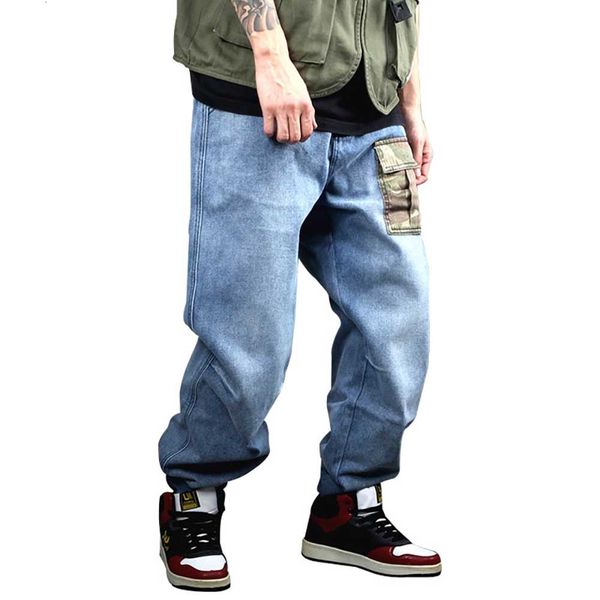 

2021 new mode more size hiphop har em breech breeches loose casual retro afflicted in a straight line denies cargo pants 956n, Blue