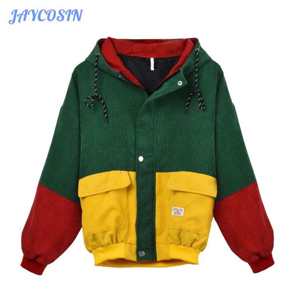 

jaycosin winter jacket coat fashion windbreaker coat overcoat casual long sleeve corduroy patchwork oversize jacket women #h10, Black;brown