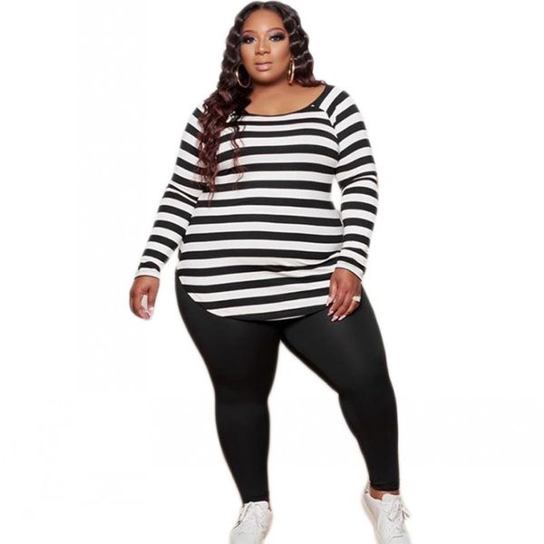 

4xl plus casual size striped set of two pieces women's t-shirts and outfits 2021 spring new stretchable homewear joint 7ra1, Gray
