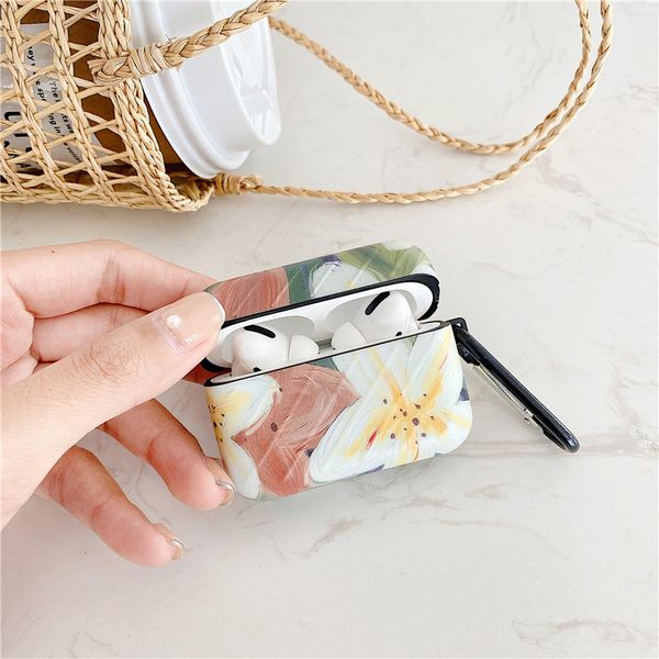 

luxury flower painting case for airpods cover cute cartoon stripe headphones case box for airpod pro 2 1 silicone earphone funda