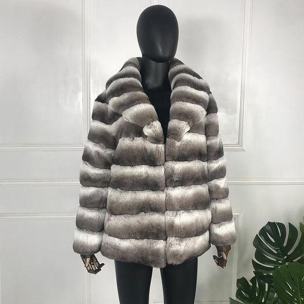 

women's fur & faux delightful coat jacket female real outwear turn down collar stripes high-quality, Black