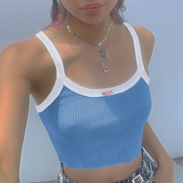 

2021 new arrivals summer fashion spaghetti strap floral blue high street women camis, White