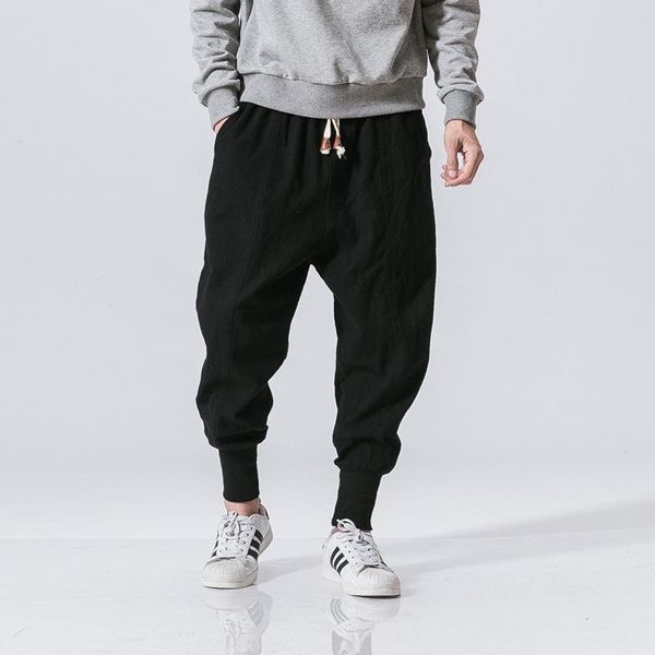 

running pants men's linen men hip hop harem trousers streetwear male pant casual japanese style joggers sweatpants fashion, Black;blue