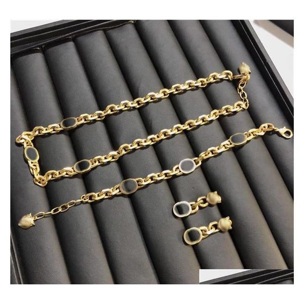 

tide women necklace sets letters chain bracelets lion head designer bracelet seiko tassel earrings hip hop necklaces gift wholesale sp1mv, Black