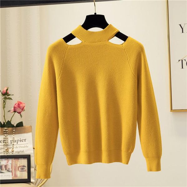 

women's sweaters autumn winter korean the solid color loose hanging neck strapless sweater wild long-sleeved knitted gx477, White;black