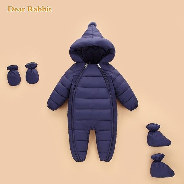 

new born baby jumpsuit costume rompers girl wear down cotton infant snowsuit hooded boys overalls autumn winter crawling clothes 210309, Blue
