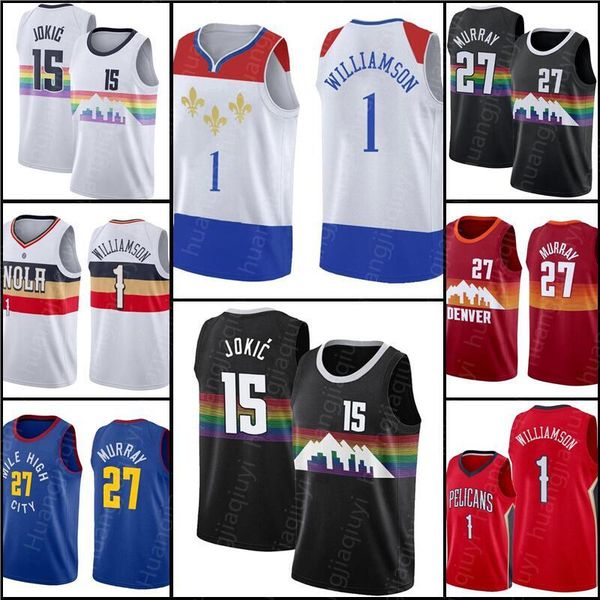 

nikola 15 jamal 27 murray jokic zion 1 williamson basketball jersey, Black;red