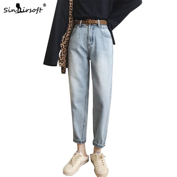 

women's jeans elastic high waist cool denim pant vintage chic boyfriends harem women plus size trousers mom loose jean pants retro, Blue