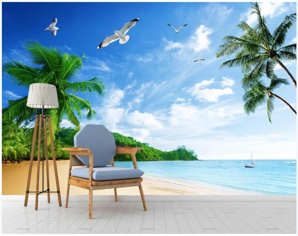 Wallpapers Custom PO für Wände 3 D Wandbild Tapete Meer Baum Möwe Strand Landschaft Wohnzimmer Dekoration