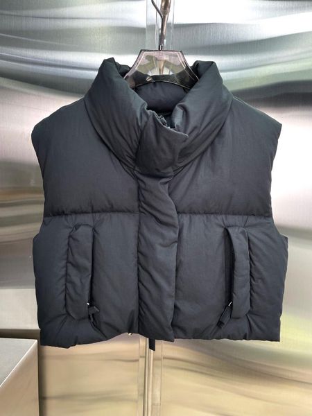 

women's vests 2021 fashion classic stand up collar sleeveless triangle print short keep warm cotton down vest waistcoat women, Black;white