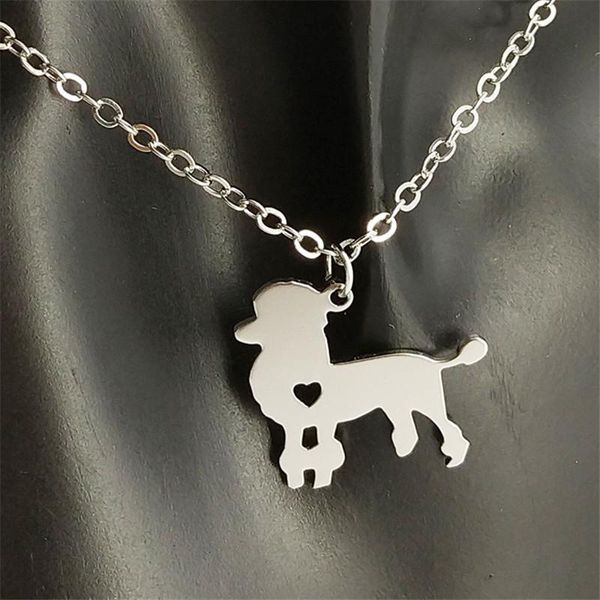

pendant necklaces trendy poodle necklace 304 stainless steel silver plated heart dog memorial jewellery gift 12pcs/lot