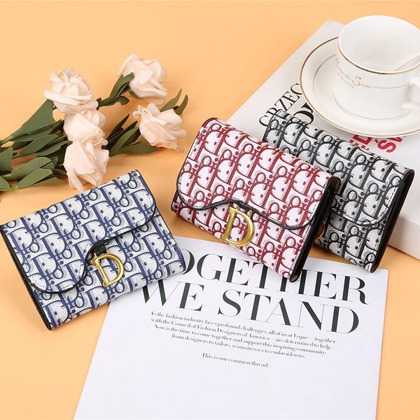 

new handbags d-word fashion multi card slot short three fold wallet bag