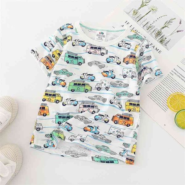 

summer casual 2 3 4 5 6 8 10 years children's clothing cotton short sleeve full print cartoon car t-shirt for kids baby boy 210625, Blue