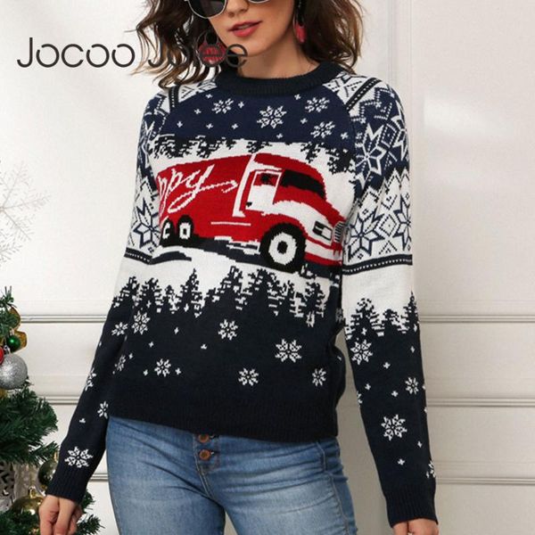 

women's sweaters jocoo jolee 2021 winter christmas sweater elegant snowflake print loose pullover casual long sleeve warm thick knitted, White;black