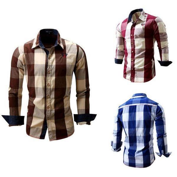 

men's casual shirts zogaa fashion plaid denim shirt, White;black