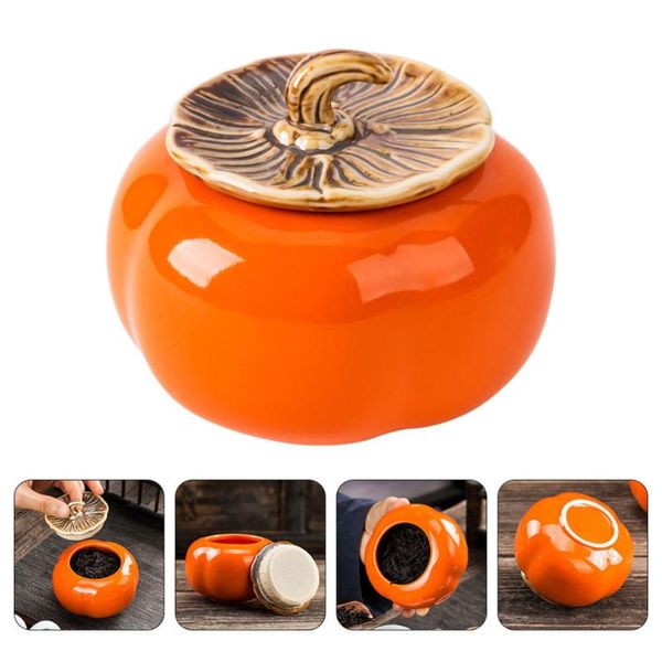 

1pc persimmon shaped canister household pot ceramic sealing can (orange)