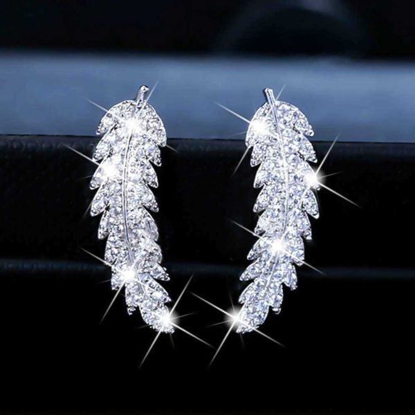 

color silver gold nice feather with bling zirkonia stone for women study fashion jewellery korean earrings, Golden